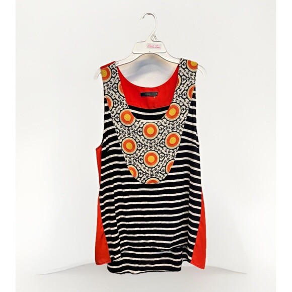THML Striped Sleeveless Embroidered Tank Top Blue Sz M Boho Colorful Multicolor - Picture 1 of 6